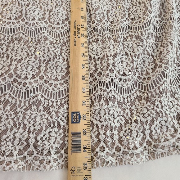 Jessica Howard Cream Beige Sequin Crochet Lace Overlay Lined Shift Dress Size 16 - Picture 7 of 10
